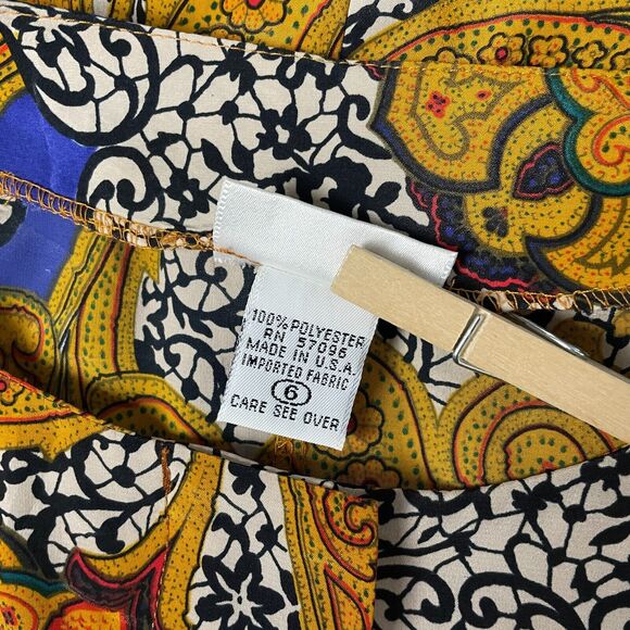 Vintage Blouse Size 6 Gold Purple Paisley Art Print Secretary Button Boho 90s - Picture 9 of 13